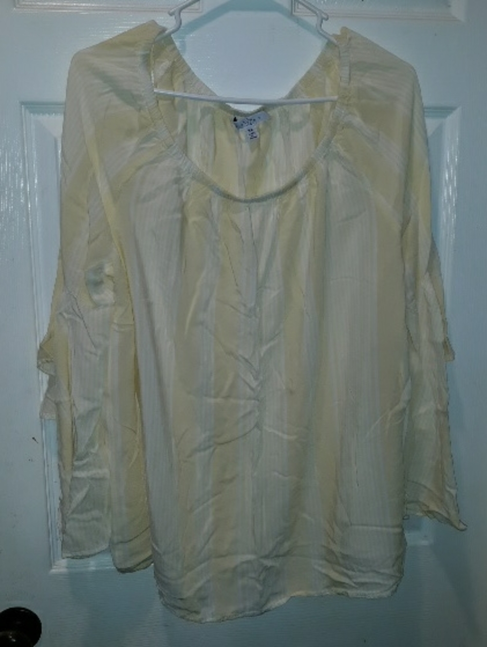 Fever Striped Flowy Ruffle Bell Sleeves Blouse